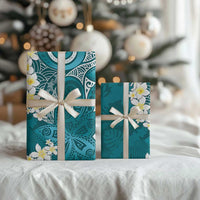 Cyan Polynesian Tribal Frangipani Tropical Vibe Wrapping Paper - Polynesian Pride
