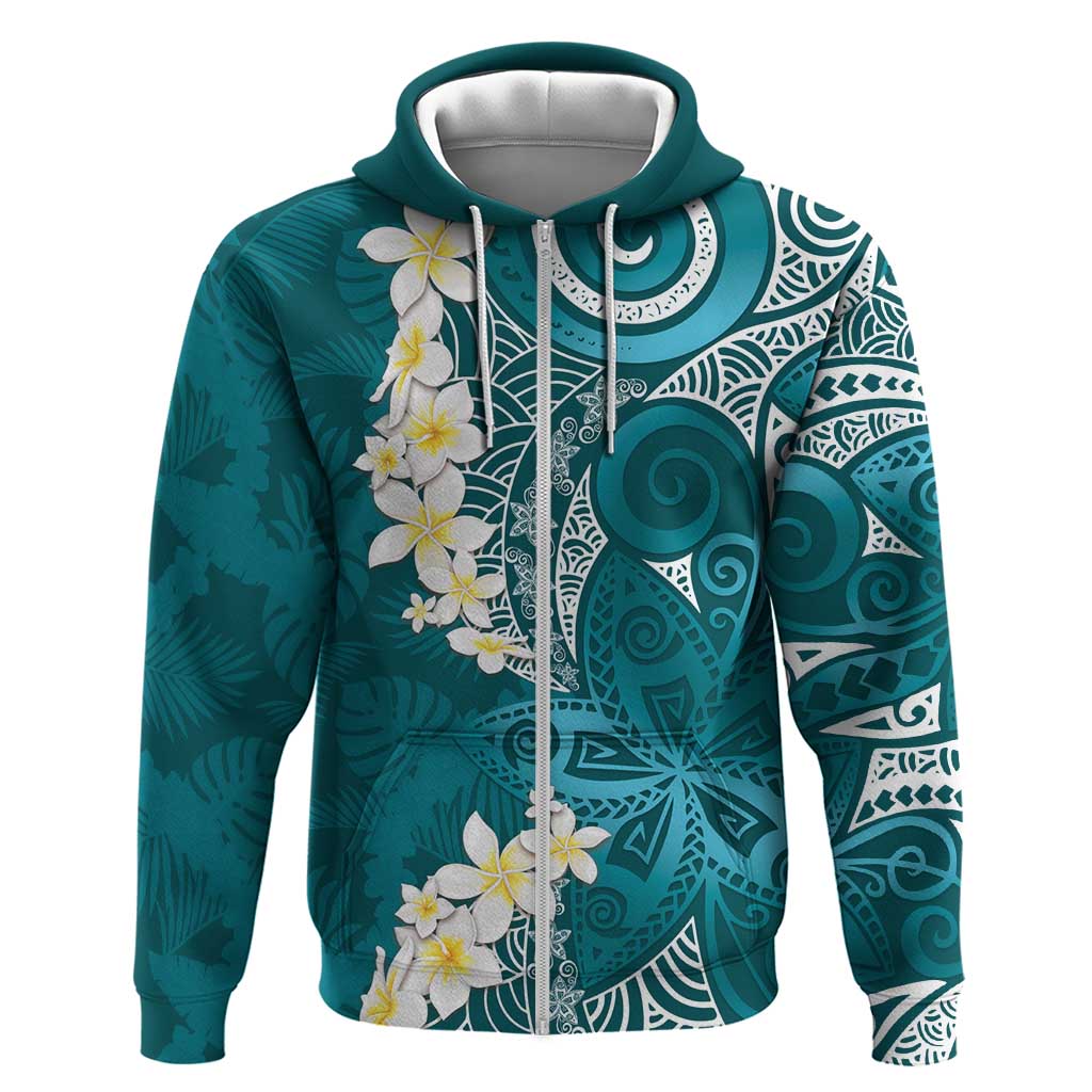 Cyan Polynesian Tribal Frangipani Tropical Vibe Zip Hoodie LT14 Zip Hoodie Cyan - Polynesian Pride