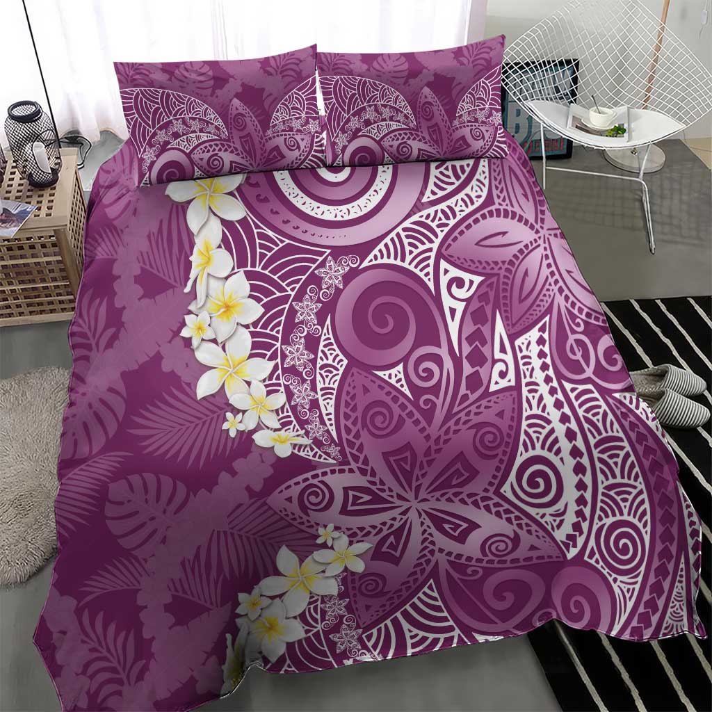Pink Polynesian Tribal Frangipani Tropical Vibe Bedding Set