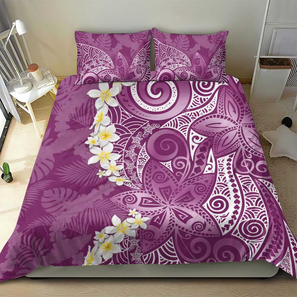 Pink Polynesian Tribal Frangipani Tropical Vibe Bedding Set