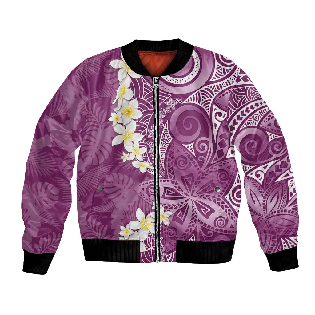 Pink Polynesian Tribal Frangipani Tropical Vibe Bomber Jacket LT14 Unisex Pink - Polynesian Pride