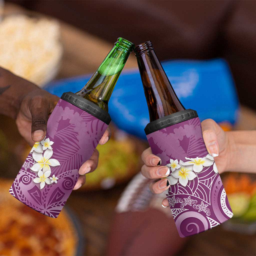 Pink Polynesian Tribal Frangipani Tropical Vibe 4 in 1 Can Cooler Tumbler