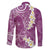 Pink Polynesian Tribal Frangipani Tropical Vibe Family Matching Off The Shoulder Long Sleeve Dress and Hawaiian Shirt
