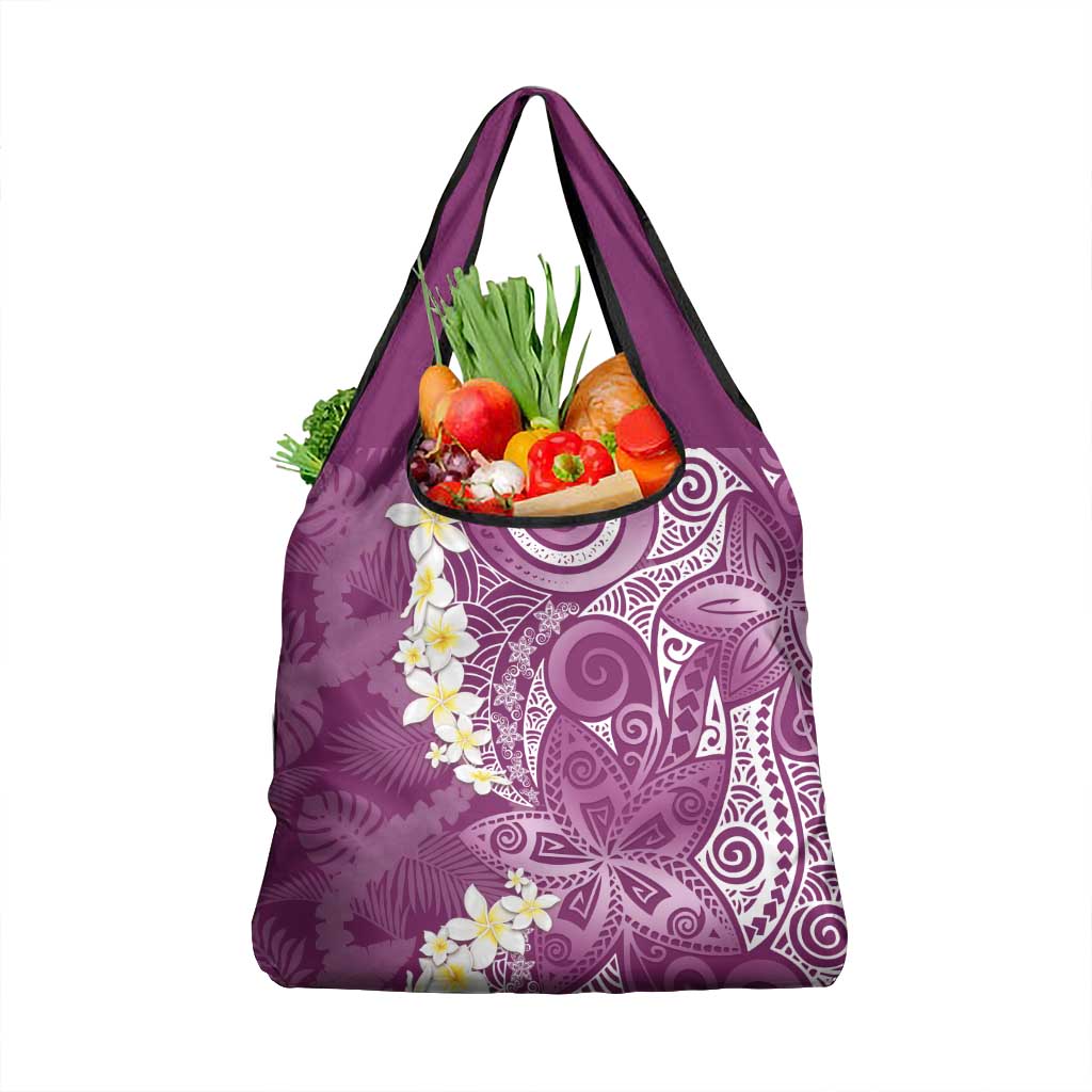Pink Polynesian Tribal Frangipani Tropical Vibe Grocery Bag