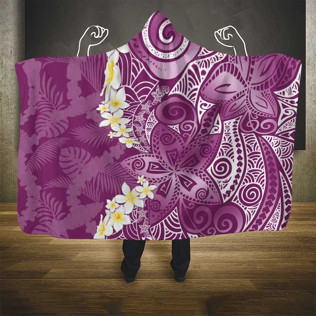 Pink Polynesian Tribal Frangipani Tropical Vibe Hooded Blanket