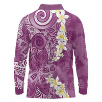 Pink Polynesian Tribal Frangipani Tropical Vibe Long Sleeve Polo Shirt