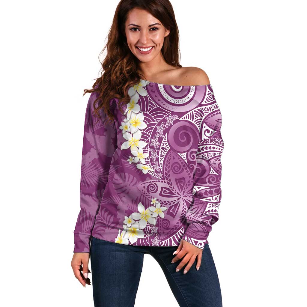 Pink Polynesian Tribal Frangipani Tropical Vibe Off Shoulder Sweater LT14 Women Pink - Polynesian Pride