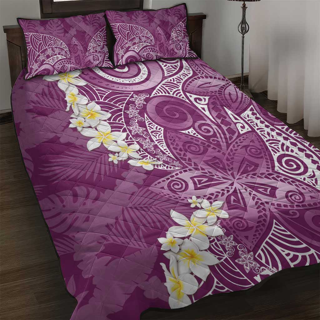 Pink Polynesian Tribal Frangipani Tropical Vibe Quilt Bed Set