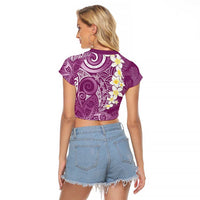 Pink Polynesian Tribal Frangipani Tropical Vibe Raglan Cropped T Shirt