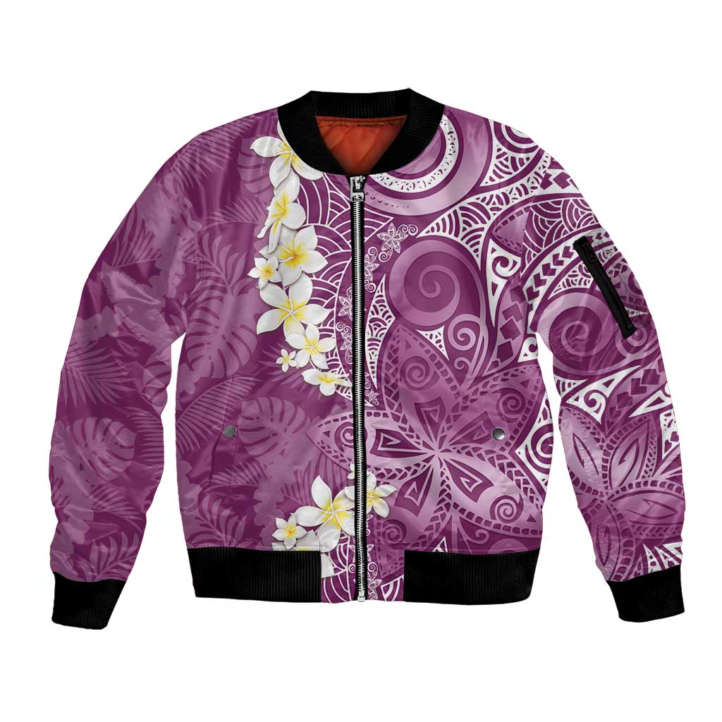 Pink Polynesian Tribal Frangipani Tropical Vibe Sleeve Zip Bomber Jacket LT14 Unisex Pink - Polynesian Pride