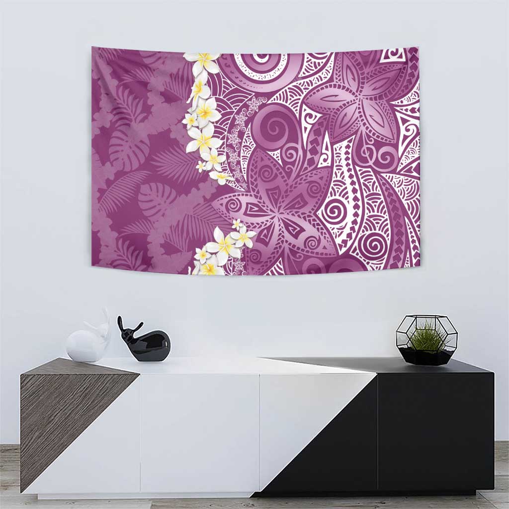 Pink Polynesian Tribal Frangipani Tropical Vibe Tapestry