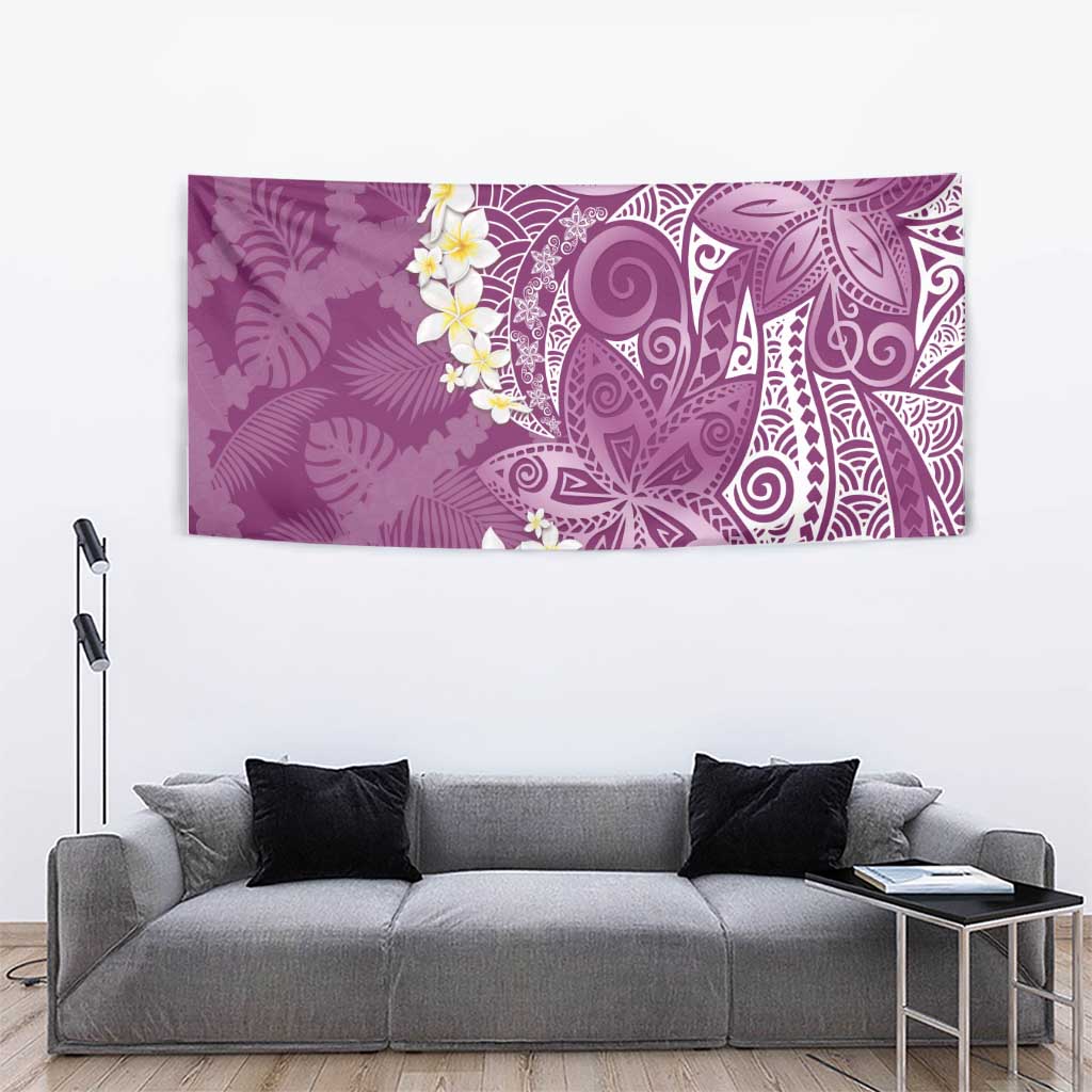 Pink Polynesian Tribal Frangipani Tropical Vibe Tapestry