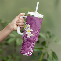 Pink Polynesian Tribal Frangipani Tropical Vibe Tumbler With Handle