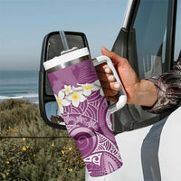Pink Polynesian Tribal Frangipani Tropical Vibe Tumbler With Handle