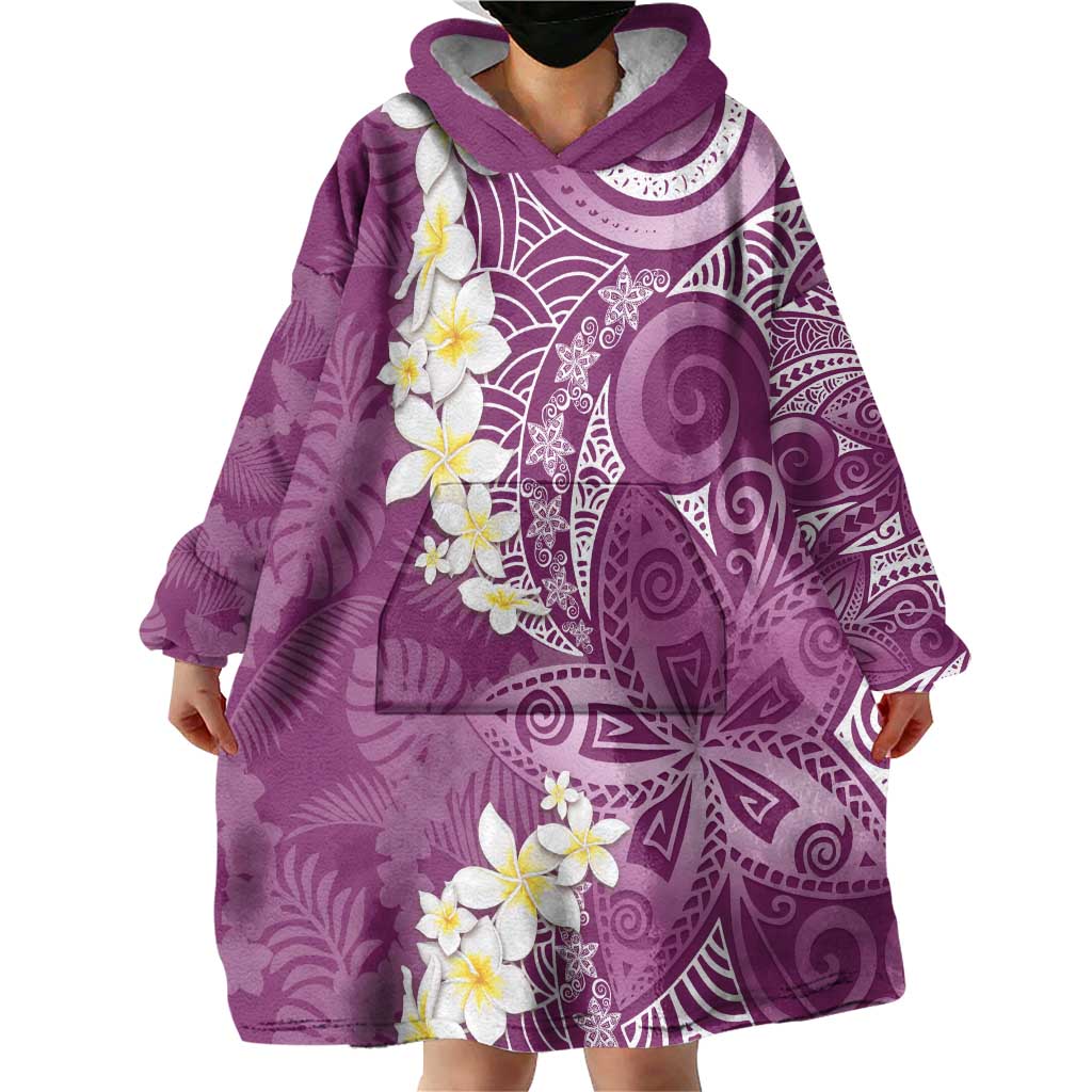 Pink Polynesian Tribal Frangipani Tropical Vibe Wearable Blanket Hoodie