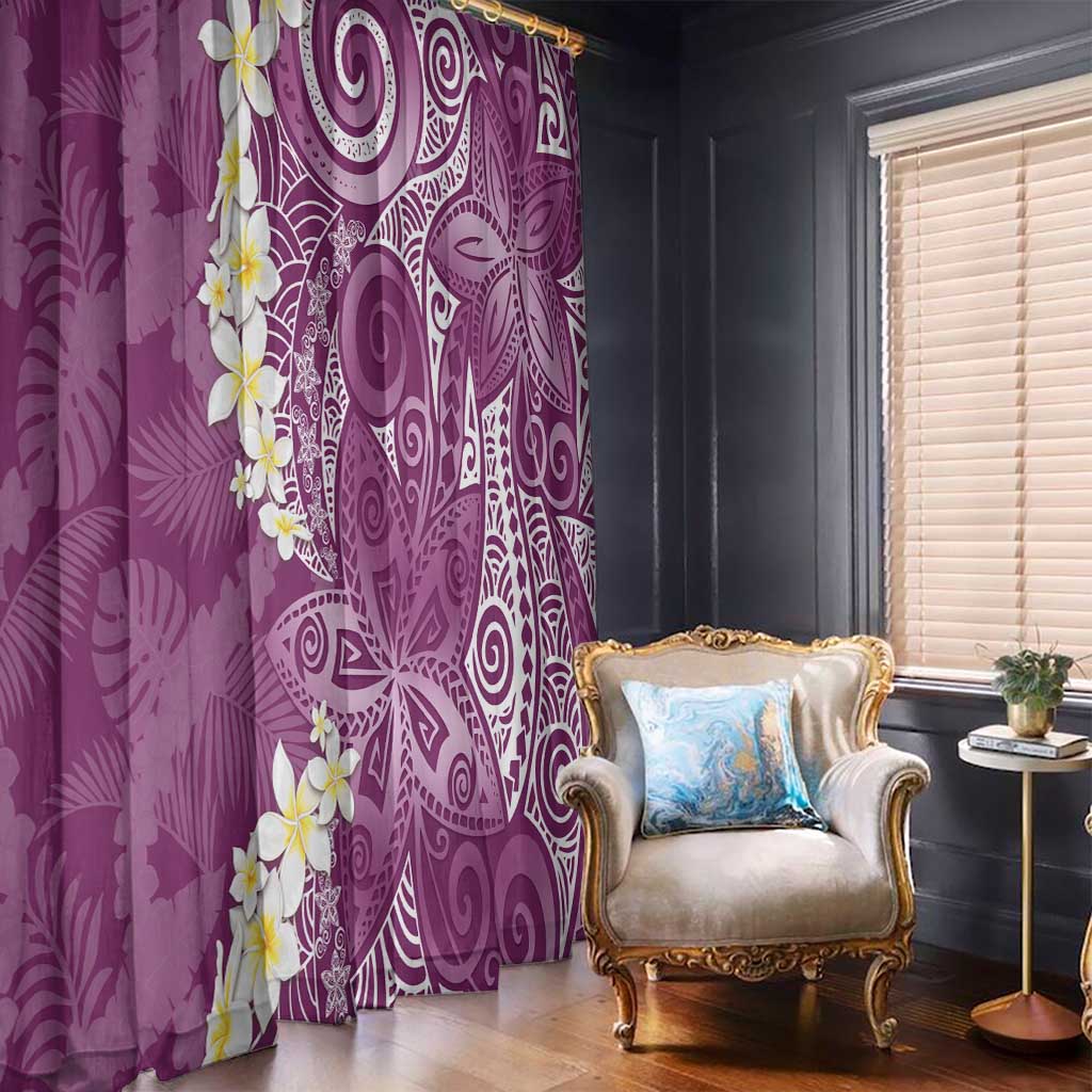 Pink Polynesian Tribal Frangipani Tropical Vibe Window Curtain
