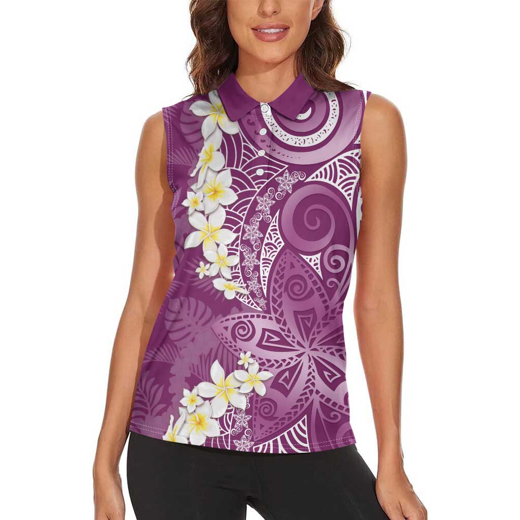 Pink Polynesian Tribal Frangipani Tropical Vibe Women Sleeveless Polo Shirt