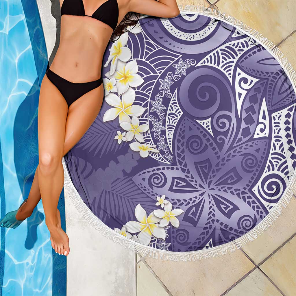 Violet Polynesian Tribal Frangipani Tropical Vibe Beach Blanket