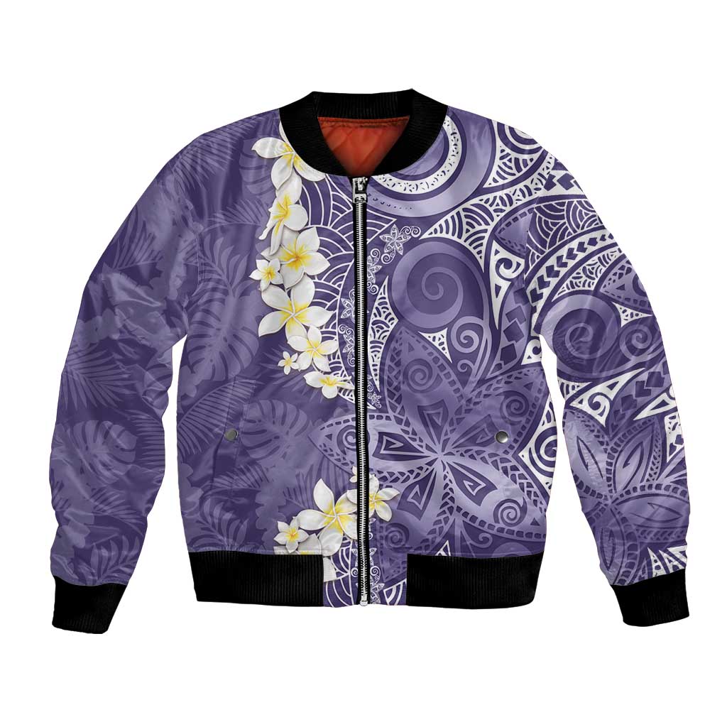 Violet Polynesian Tribal Frangipani Tropical Vibe Bomber Jacket LT14 Unisex Violet - Polynesian Pride