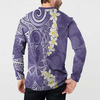 Violet Polynesian Tribal Frangipani Tropical Vibe Button Sweatshirt
