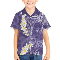 Violet Polynesian Tribal Frangipani Tropical Vibe Family Matching Off The Shoulder Long Sleeve Dress and Hawaiian Shirt