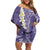 Violet Polynesian Tribal Frangipani Tropical Vibe Family Matching Off Shoulder Short Dress and Hawaiian Shirt