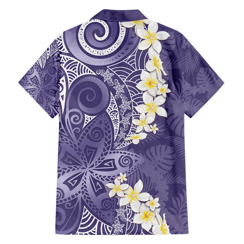 Violet Polynesian Tribal Frangipani Tropical Vibe Family Matching Puletasi and Hawaiian Shirt