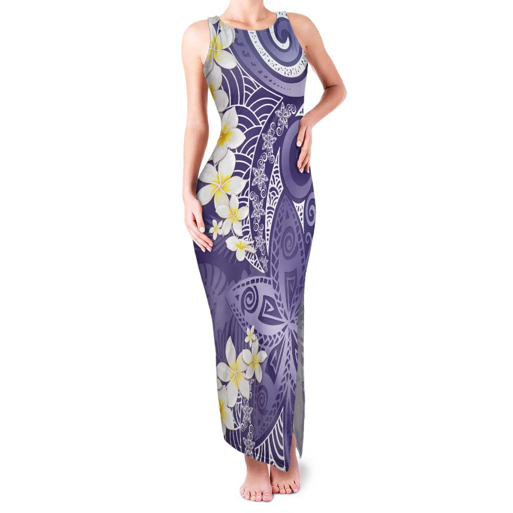 Violet Polynesian Tribal Frangipani Tropical Vibe Family Matching Tank Maxi Dress and Hawaiian Shirt
