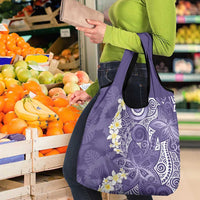 Violet Polynesian Tribal Frangipani Tropical Vibe Grocery Bag