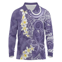 Violet Polynesian Tribal Frangipani Tropical Vibe Long Sleeve Polo Shirt