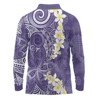 Violet Polynesian Tribal Frangipani Tropical Vibe Long Sleeve Polo Shirt