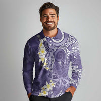 Violet Polynesian Tribal Frangipani Tropical Vibe Long Sleeve Polo Shirt