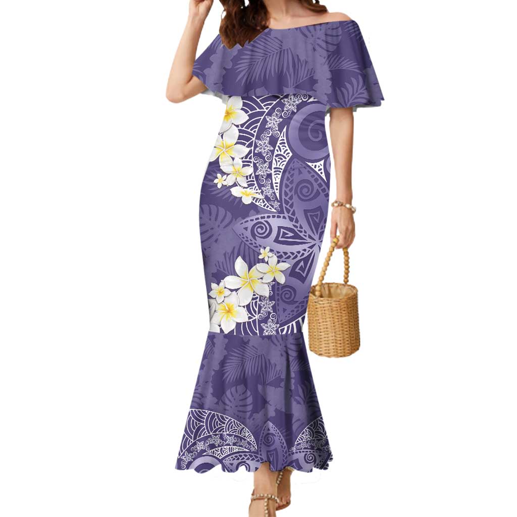 Violet Polynesian Tribal Frangipani Tropical Vibe Mermaid Dress