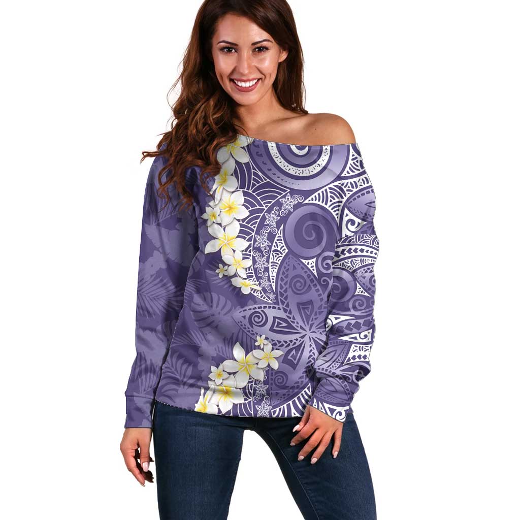 Violet Polynesian Tribal Frangipani Tropical Vibe Off Shoulder Sweater LT14 Women Violet - Polynesian Pride