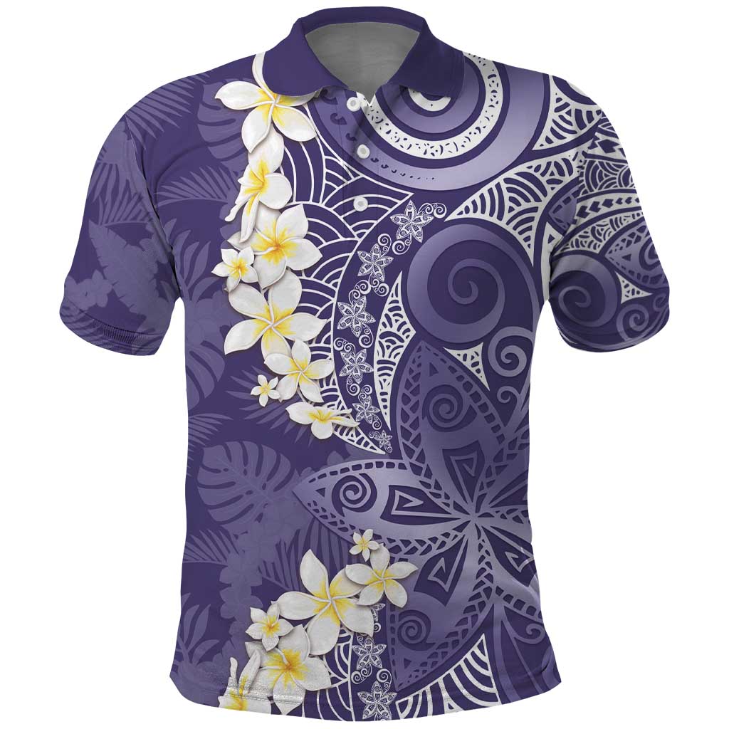 Violet Polynesian Tribal Frangipani Tropical Vibe Polo Shirt
