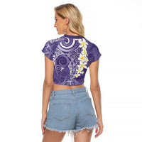 Violet Polynesian Tribal Frangipani Tropical Vibe Raglan Cropped T Shirt