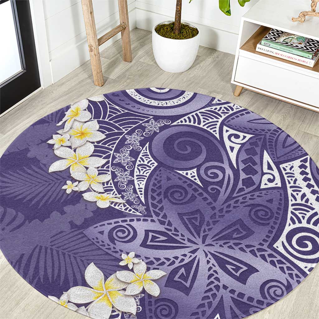 Violet Polynesian Tribal Frangipani Tropical Vibe Round Carpet LT14 Violet - Polynesian Pride