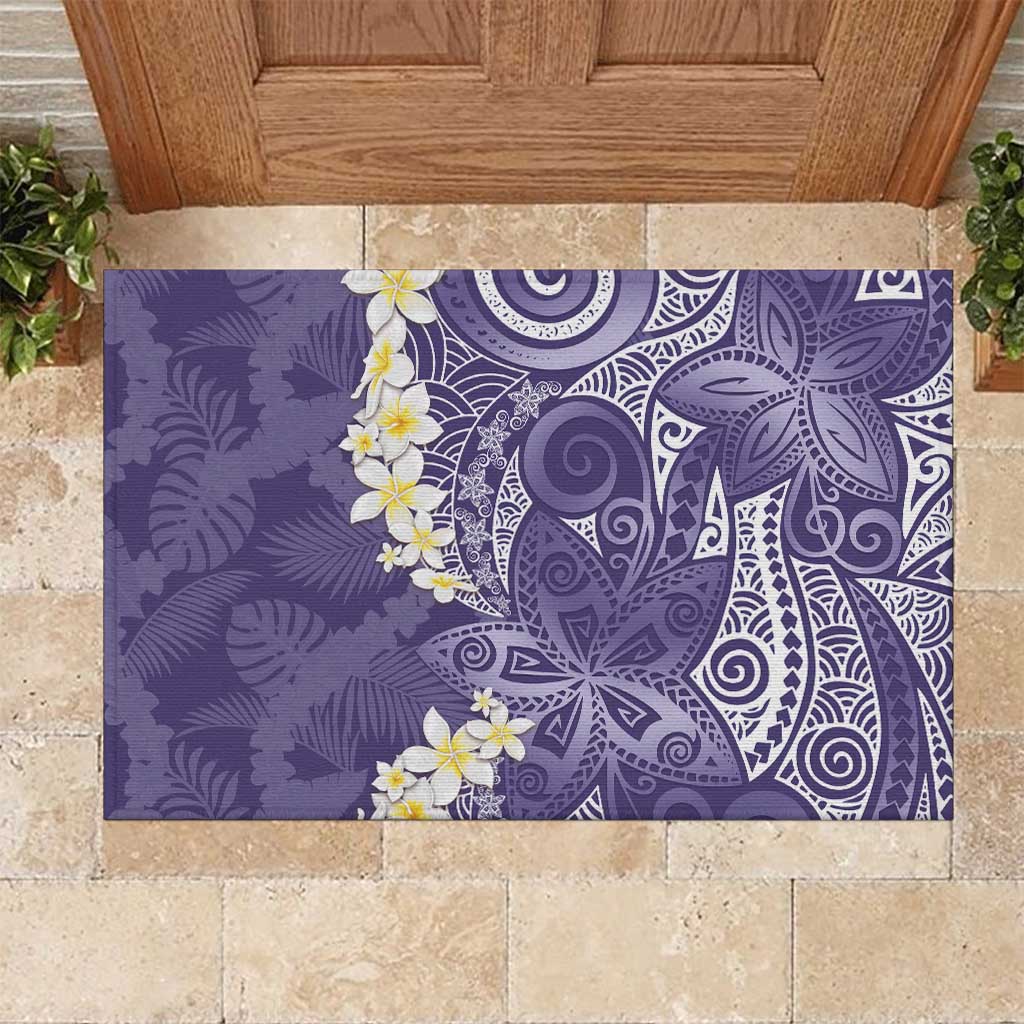 Violet Polynesian Tribal Frangipani Tropical Vibe Rubber Doormat