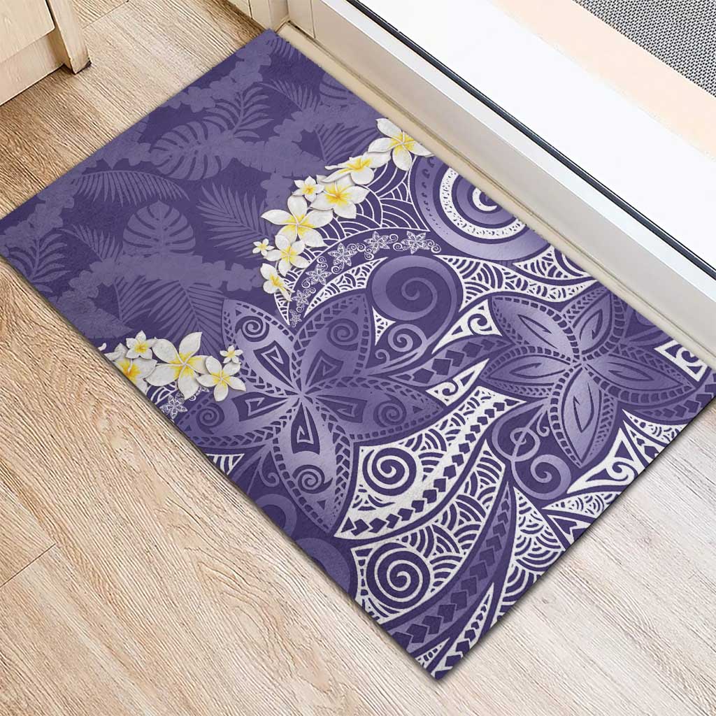 Violet Polynesian Tribal Frangipani Tropical Vibe Rubber Doormat