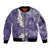 Violet Polynesian Tribal Frangipani Tropical Vibe Sleeve Zip Bomber Jacket