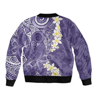 Violet Polynesian Tribal Frangipani Tropical Vibe Sleeve Zip Bomber Jacket