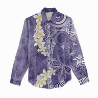 Violet Polynesian Tribal Frangipani Tropical Vibe Women Casual Shirt