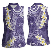 Violet Polynesian Tribal Frangipani Tropical Vibe Women Sleeveless Polo Shirt