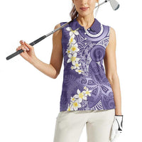 Violet Polynesian Tribal Frangipani Tropical Vibe Women Sleeveless Polo Shirt