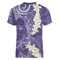 Violet Polynesian Tribal Frangipani Tropical Vibe Women V-Neck T-Shirt