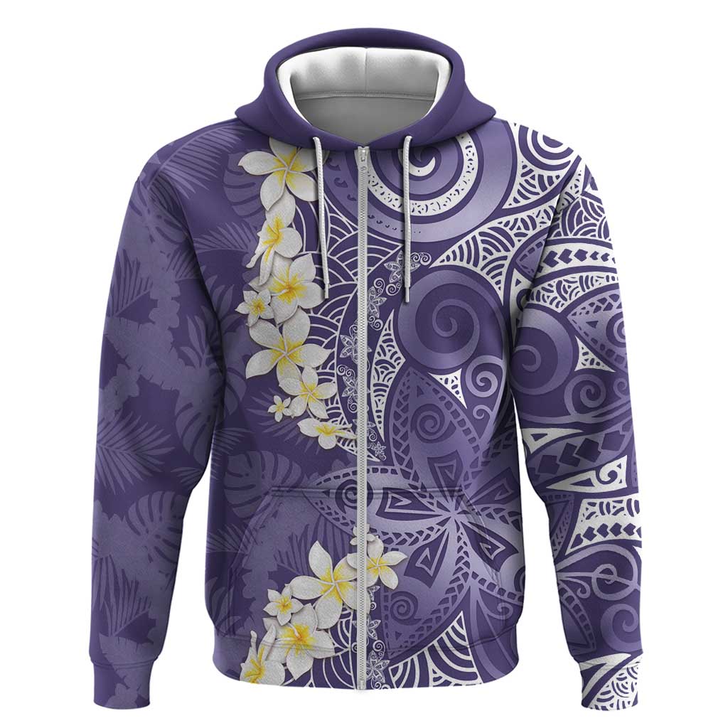 Violet Polynesian Tribal Frangipani Tropical Vibe Zip Hoodie LT14 Zip Hoodie Violet - Polynesian Pride