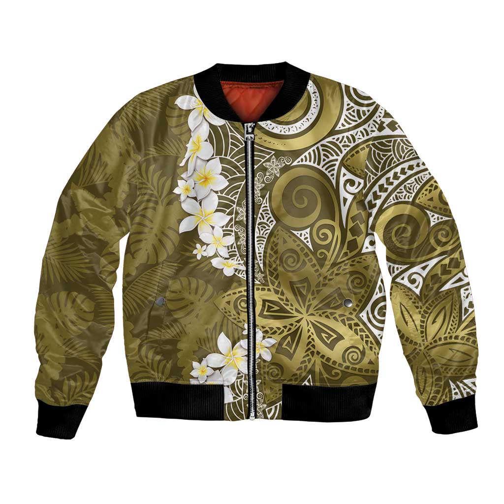 Gold Polynesian Tribal Frangipani Tropical Vibe Bomber Jacket LT14 Unisex Gold - Polynesian Pride
