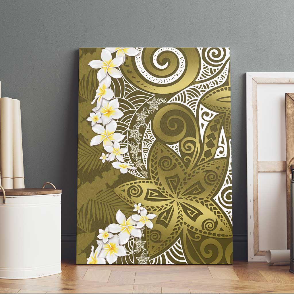 Gold Polynesian Tribal Frangipani Tropical Vibe Canvas Wall Art