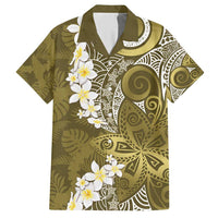 Gold Polynesian Tribal Frangipani Tropical Vibe Hawaiian Shirt
