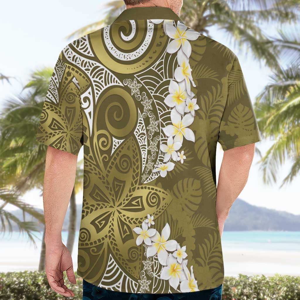 Gold Polynesian Tribal Frangipani Tropical Vibe Hawaiian Shirt